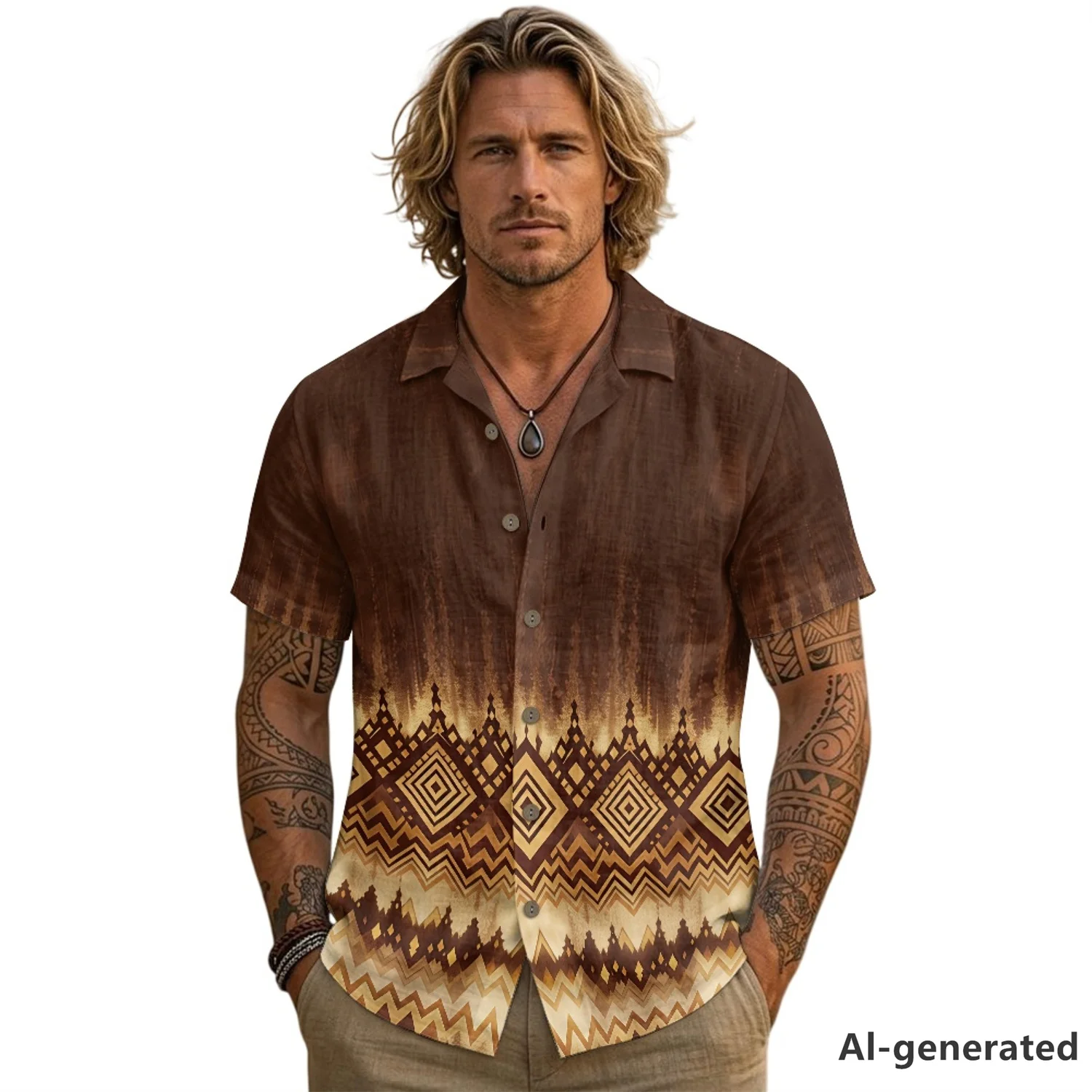 XIXIRIMIDO Sleeve Linen Casual Shirts Button Down Shirt for Men Beach Breathable Tops Summer Ethnic Style Prints Vintage Shirt