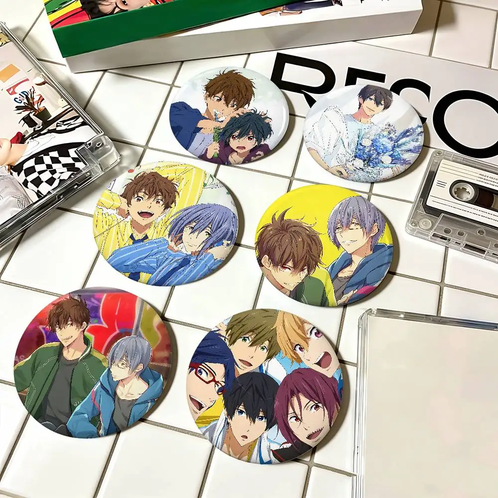 F-Free! Free High Speed Anime Round Laser Badge Cartoon Brooch Clothes Backpack Accessories Lapel