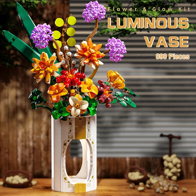 

890 шт., строительные блоки с цветами, светящиеся мини-кирпичи, игры для сборки своими руками, пластиковая модель, подарок на день Святого Валентина, Рождество, Новый год, детские игрушки