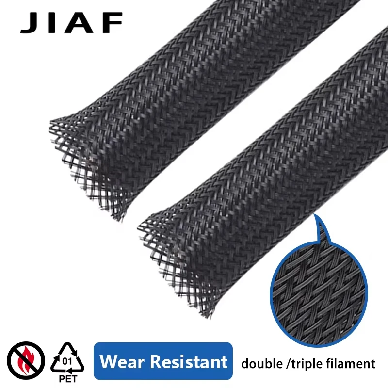 Dropship 1/5/10M Flame-Retardant Black Insulated Braided Sleeve PET Nylon Expandable Wire Cable Protection Sleeve 4/6/8/10/12mm