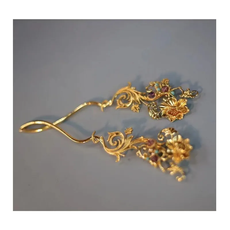 

Retro Chinese Clothing with Original Design Copper Gold-plated Ancient Hanfu Hair Accessories Hair Hairpin Amethyst Hairpin Gilt