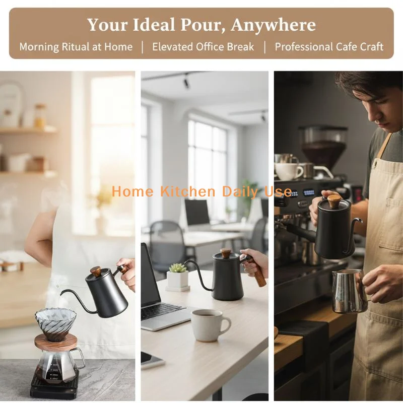 

portableCoffee Pot With Solid Wood Handle 304 Stainless Steel Thermometer Lid Clear Scale For Pour Over Coffeecommonly used