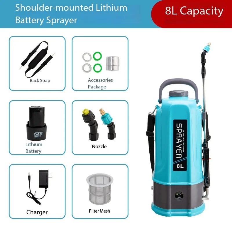 8L Plastic Automatic High-Pressure Electric Water Sprayer for Gardening, Flower Irrigation, Pesticide & Disinfectant Use