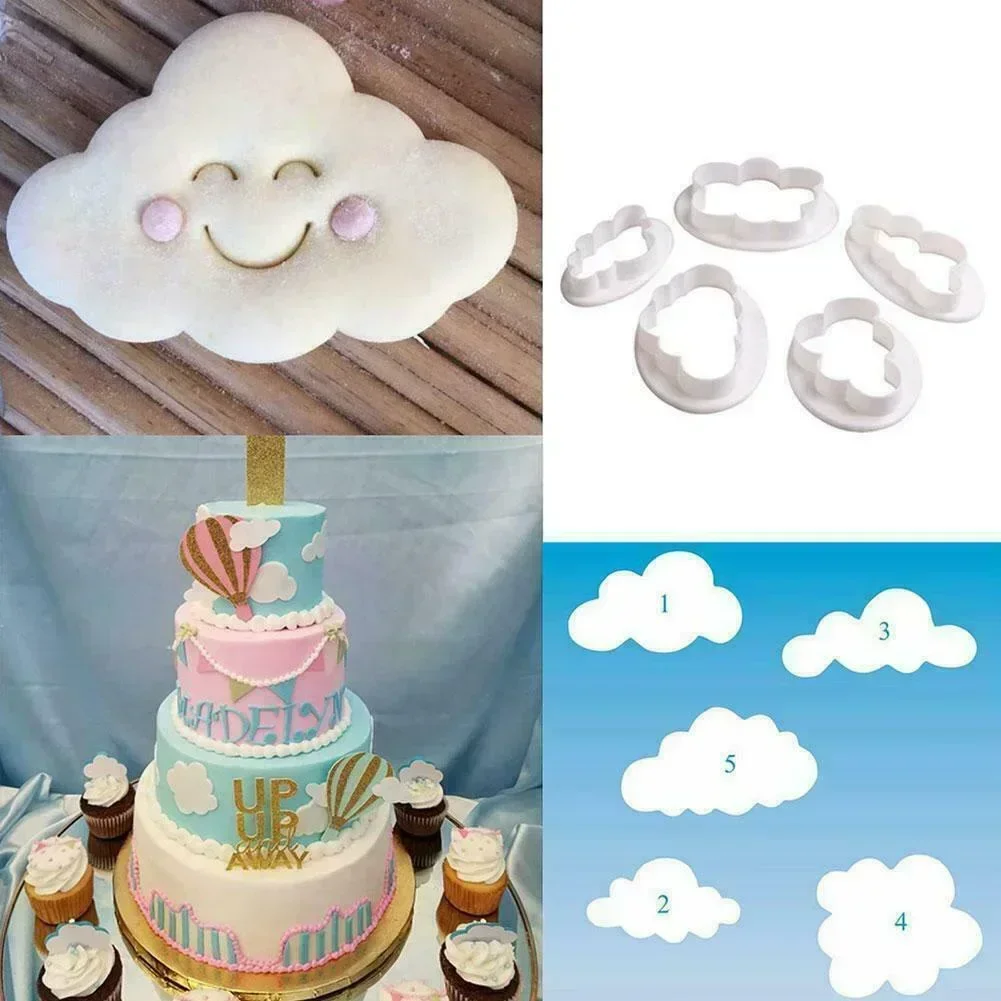 5PCS Cloud Shape Cookie Cutter Made 3D Printed Fondant For Cake Decorating Tools Bakeware Tools For Kitchen Dining