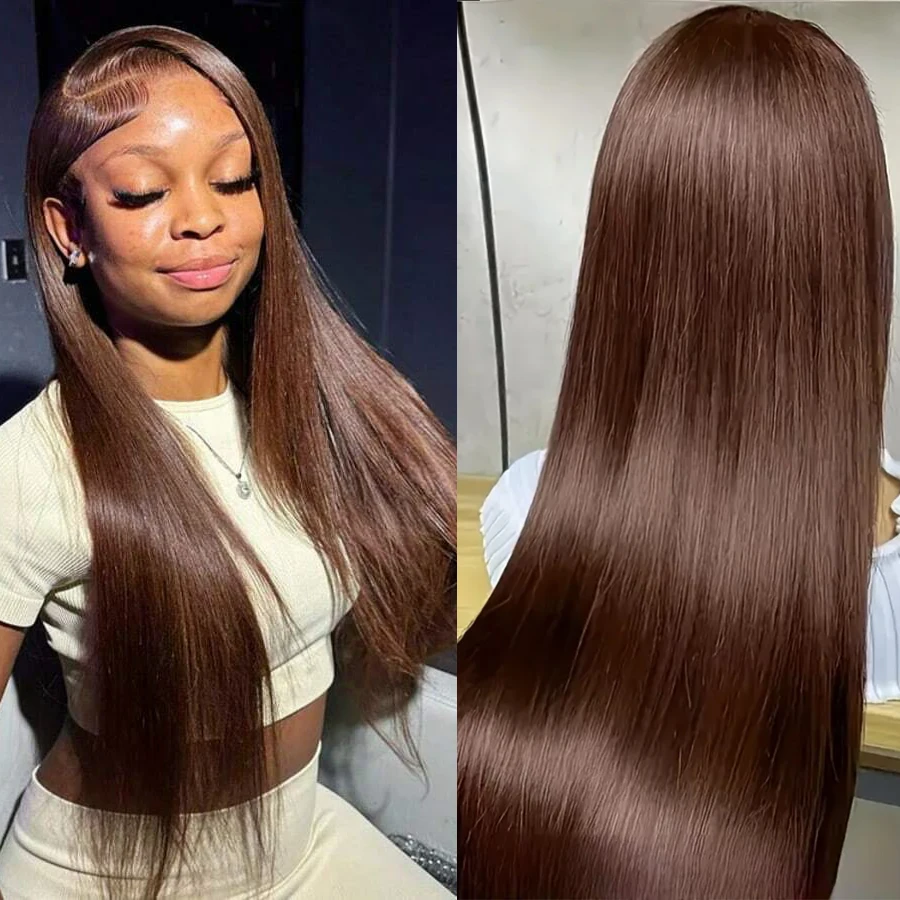 

30 36 Inch Chocolate Brown Human Hair 100% Bone Straight Wigs 200 Density 13x6 HD Lace Human Hair Wig Original Vietnamese Wigs