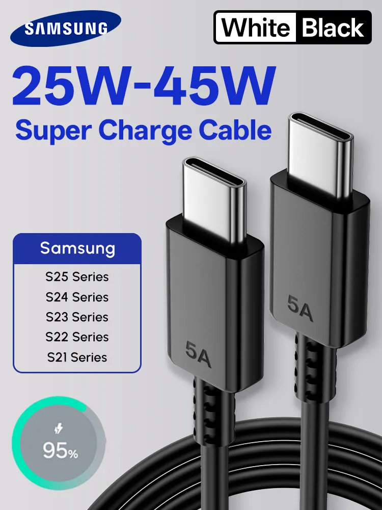 45W Samsung Originele PD-kabel usb type-c bedraad 25W 5A Supersnelle oplader Samsung S25 S24 S23 S22 Note 20 A15 A33 A34 A54 Quick - afbeelding 2