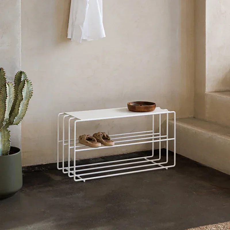 

Nordic simple shoe changing stool rack cabinet storage wrought iron can be sat and stored for home use