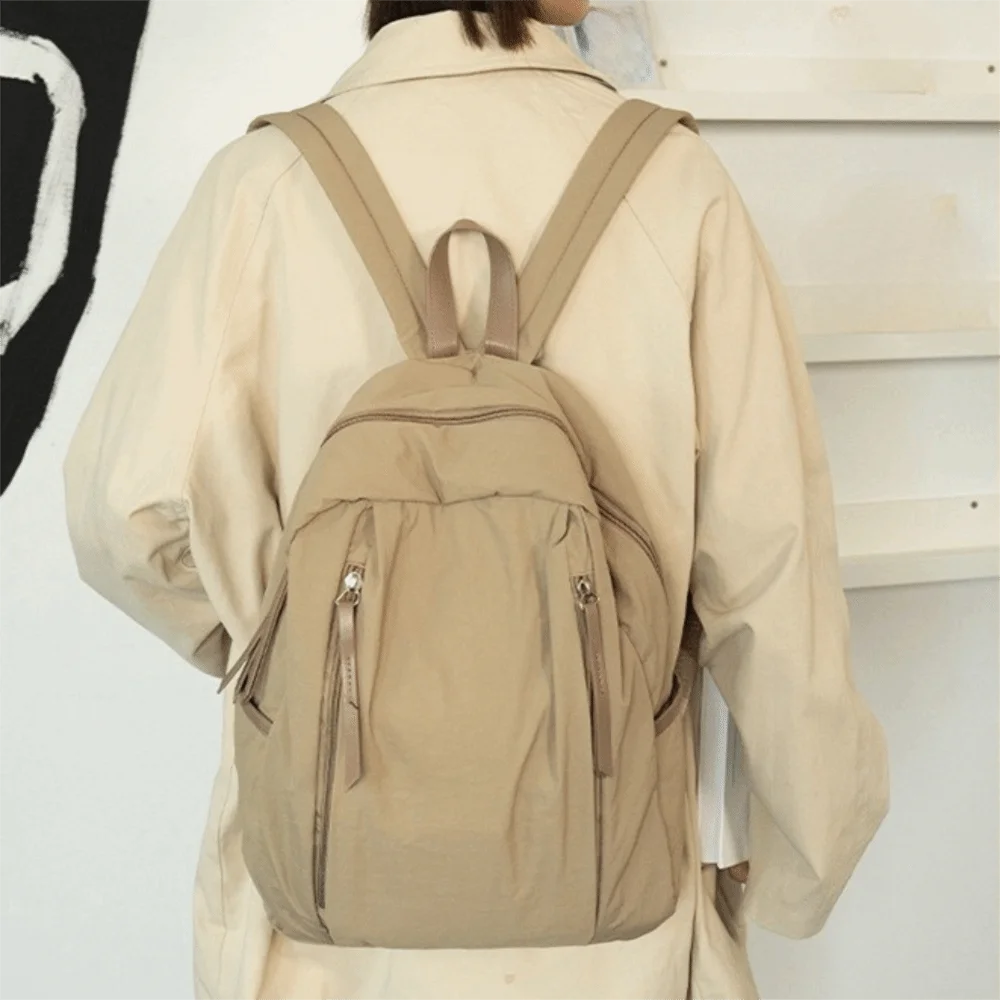 Fashion Solid Color Travel Backpack Lightweight Versatile Nylon Backpack Large Capacity Multi-pocket Student Schoolbag Men