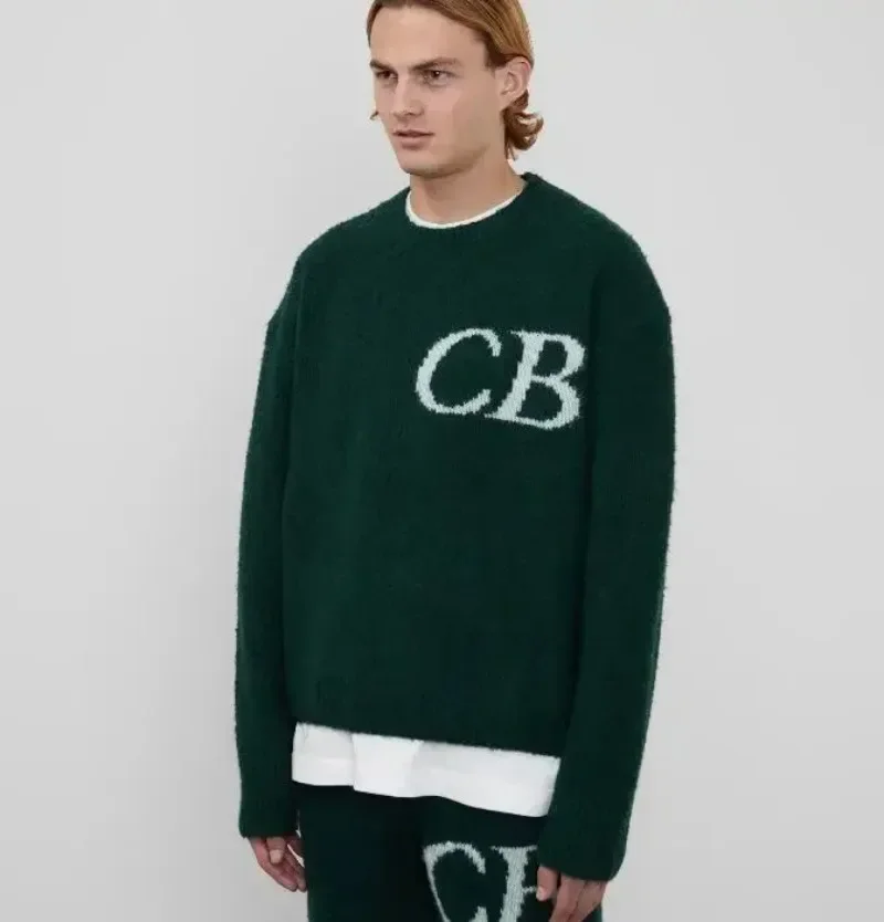 25ss ขนาดใหญ่ CB โลโก้เสื้อกันหนาวคุณภาพสูง Jacquard Crewneck ถัก Pullovers ผ้าฝ้าย Casual ผู้หญิงผู้ชายเสื้อกันหนาว
