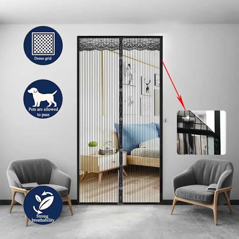 1pc Magnetic Screen Door, Summer Anti Mosquito Mesh Curtain, Universal Self-Attracting Net Curtain For Bedroom Kitchen Living Ro
