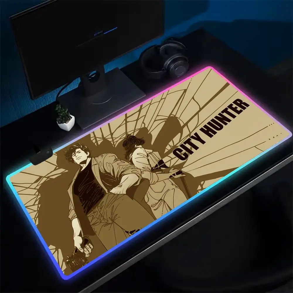 Anime City Hunter Mouse Pad Anime Gaming Mouse Pad LED Table Pads Backlit Rubber Desktop XXL RGB Desk Mats