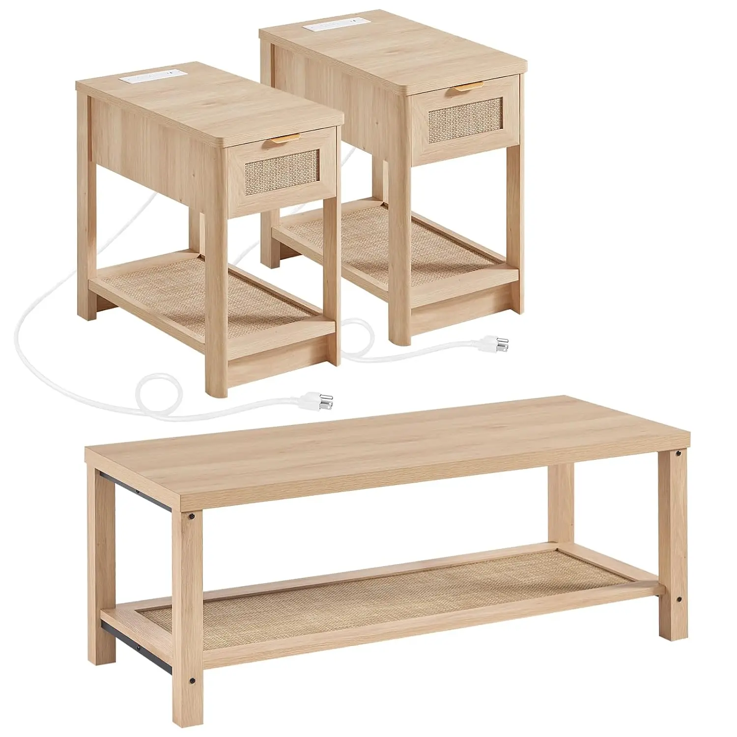 Natural Rattan Coffee Table Set Of 3 For Living Room, Customized