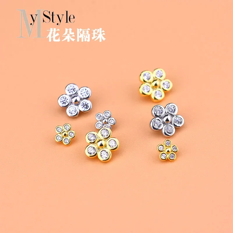 925 sterling silver inlaid zircon flower beads small flower separated Beads Bracelet small fresh temperament jewelry DIY accesso