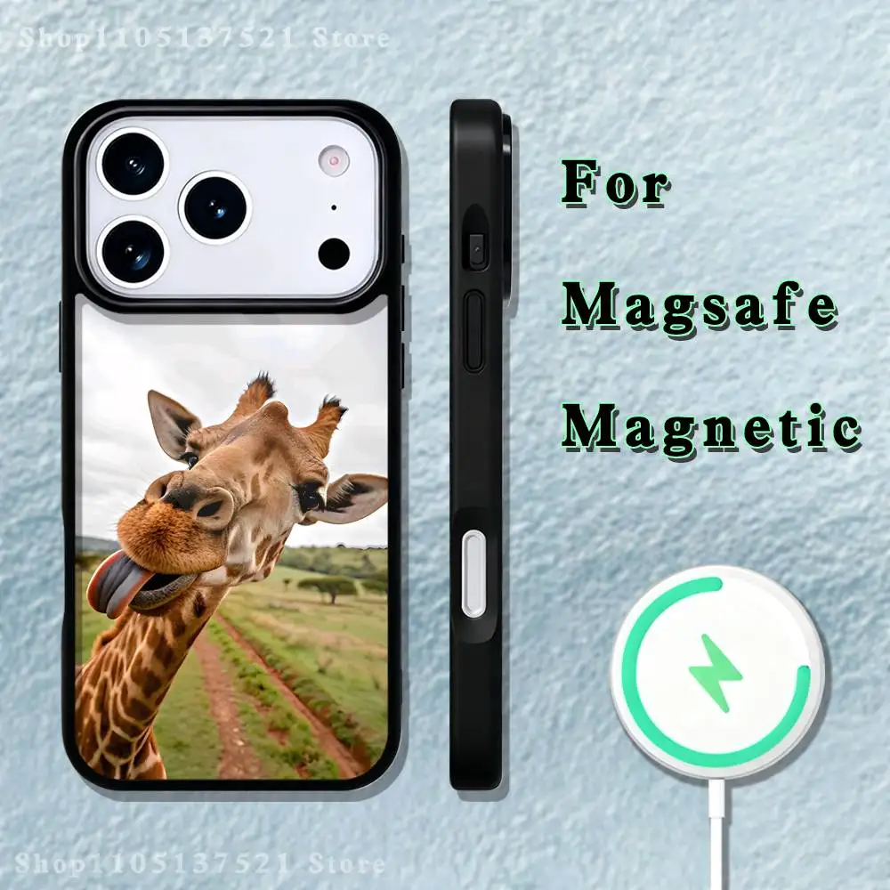 Custodia per telefono con animali carini con giraffe per iPhone 17,16,15,14,13,12,11,Pro,Max,Plus,Mini,SE4,E Ricarica wireless magnetica Magsafe