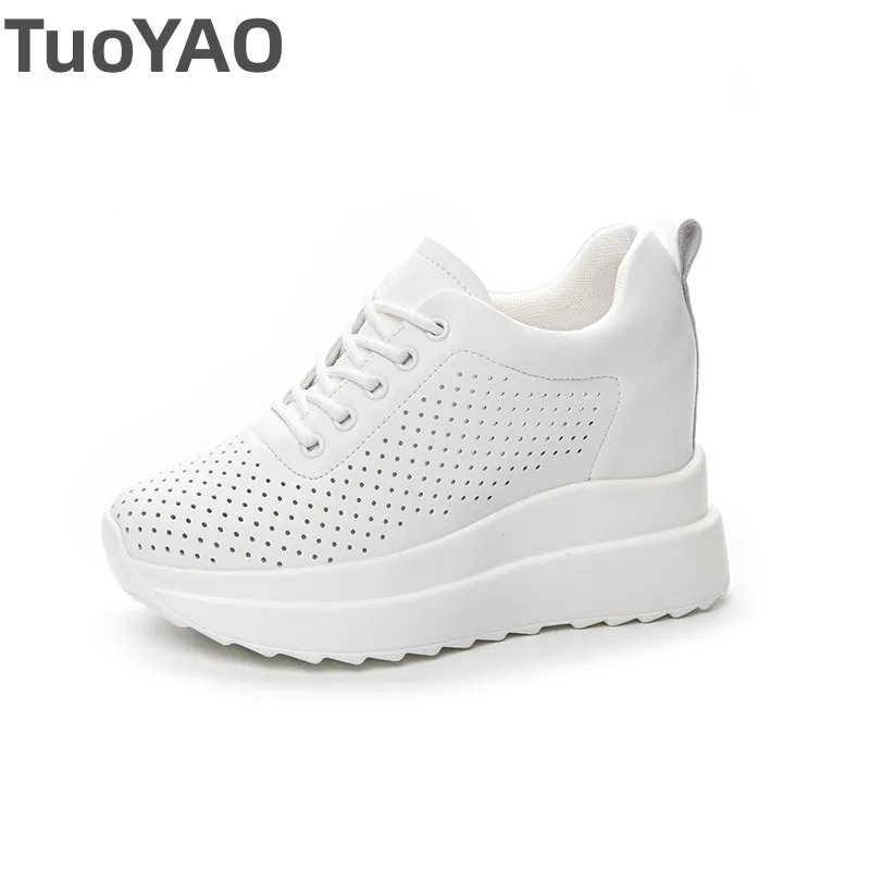 

Женские вулканизированные женские туфли из натуральной кожи 10 см, летние кроссовки на скрытом высоком каблуке и платформе, весенне-осенние массивные кроссовки на танкетке