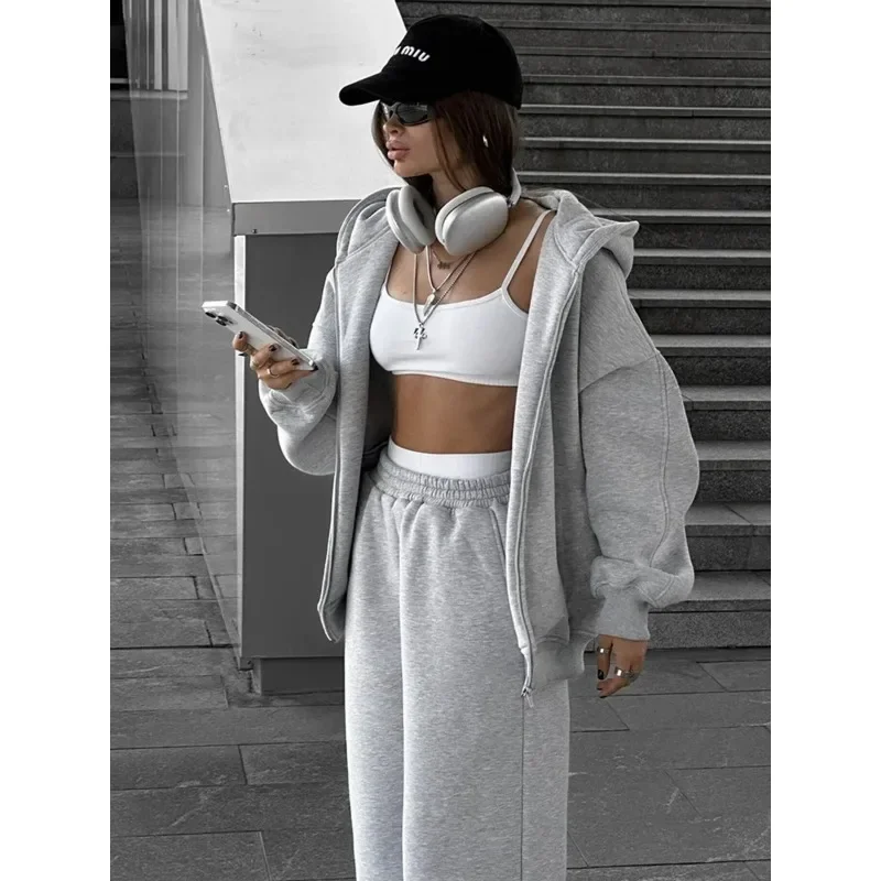 

2024 new y2k Winter Thicken Women's Casual Pants Hoodie Sets Cotton Fashion Sweatshirt Loose Hoodie Warm Zipper Cardigan Jacket