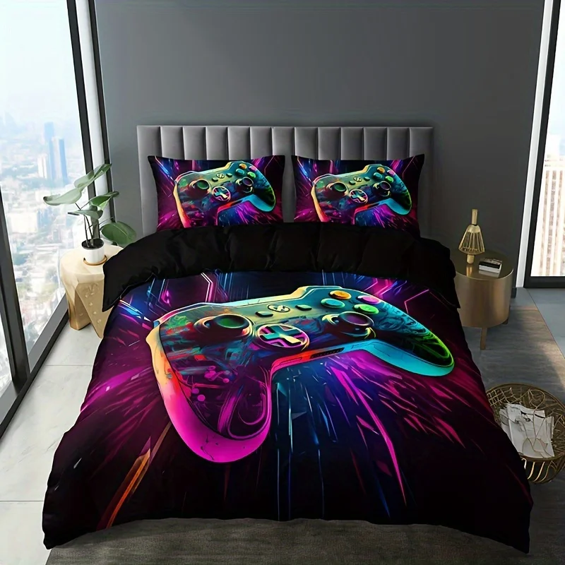 

Duvet Cover Set Fashion Cartoon Gamepad Soft And Comfortable HD Printing Bedding Set For Home Dormitory