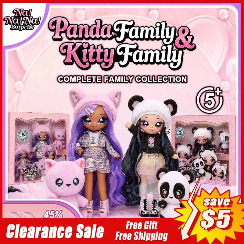 Original Nanana Family Surprise Fashion Doll Set Purple Cat Panda Series Pet Plush 12+ Accessories Collectible Girls Gift Toys