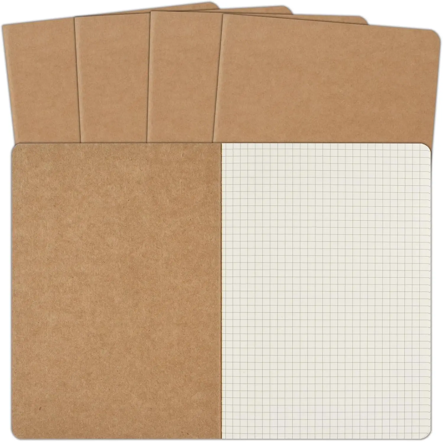 

5 Pack A5 Kraft Notebooks, Graph Paper Journaling for Work School Office, 60 Pages