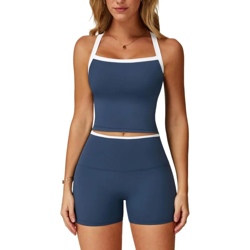 SharpStar Women'S Workout Sets Padded Cross Back Crop Tank High Waist Tummy Control Shorts Yoga Suit Outfits 2pcs