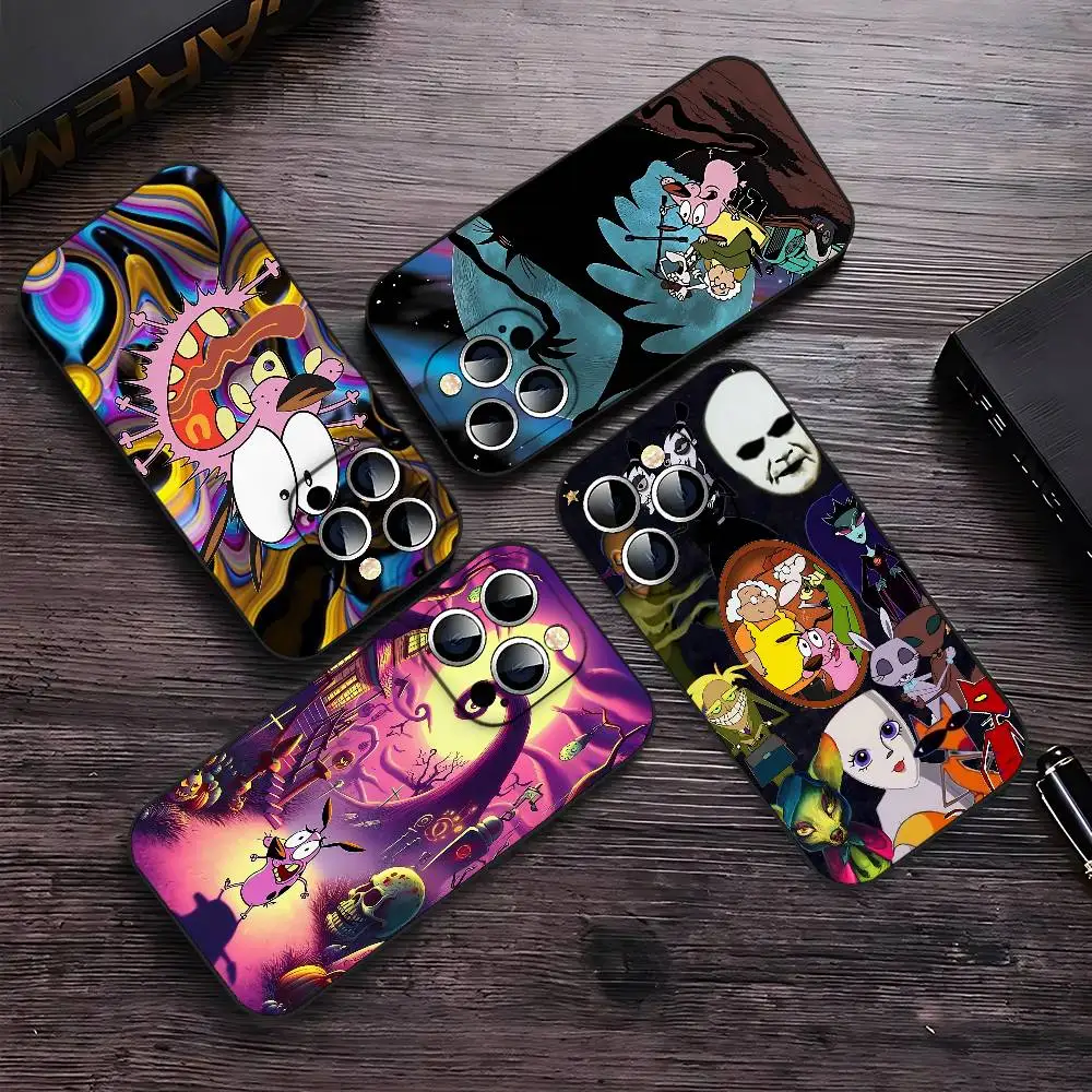 Coque de téléphone anime Dog C-Courage The C-Cowardly noire compatible avec iPhone 17, 16, 15, 11, 13, 14 Pro Max, Plus, X, Xr, Xs Max, 13 Mini