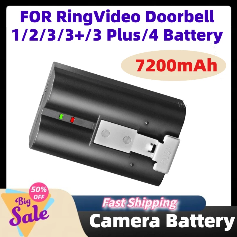 Large Capacity 7200mAh 18650 3.7V V4 Rechargeable Doorbell Camera Battery Pack Compatible with Ring Video Doorbell 1/2/3/3 Plus
