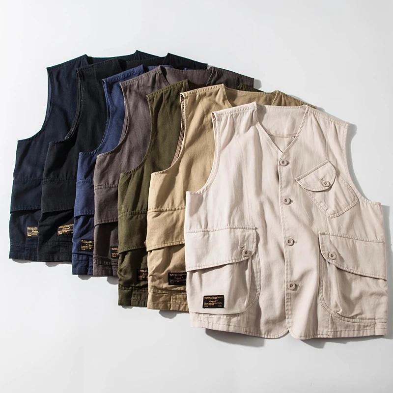 

Retro Japanese Style Men's Casual Vest Large Size Trendy Workwear Outerwear Loose Fit Autumn Fashion Upper Apparel