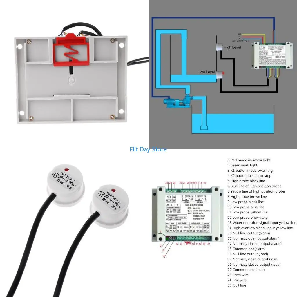 F92C High & Low Liquid Level Intelligent Controller with 2X Non-Contact Module Automatic Control Liquid Water ABS