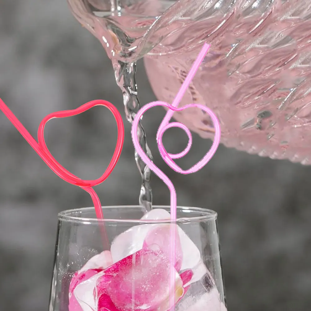 

25 Pcs Love Straw Blue Cocktail Straws Reusable Valentine's Day Flexible Drinking Beverage Reusuable Drinks Child