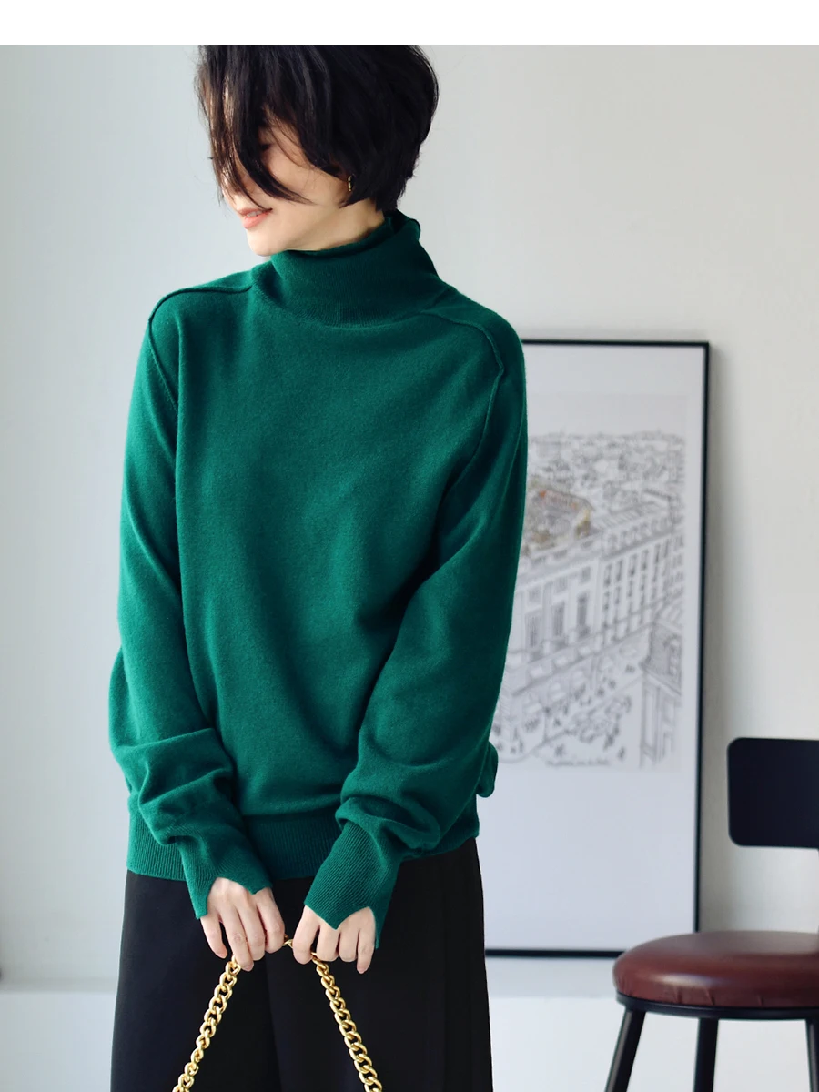 

Женский шерстяной свитер Ele Simple Color с высоким воротником, свободного кроя, осенне-зимний, базовый, модный, для повседневной носки, с длинным рукавом