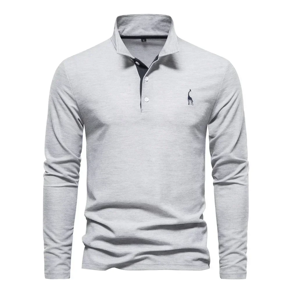 Deer Embroidery Men's Polo Shirts Solid Long Sleeve Casual Business Polo Shirts for Men New Spring Fall Cotton Tops Male Polos - Image 4