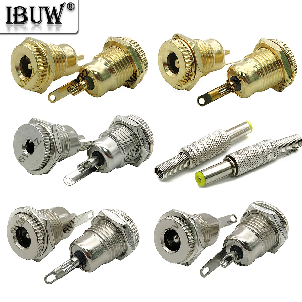 5PCS 5.5x2.1mm/5.5mm x 2.5mm DC099 Metal DC Power Male Plug Jack Connector with Spring DC-099 Yellow Head 5.5*2.1/5.5*2.5mm