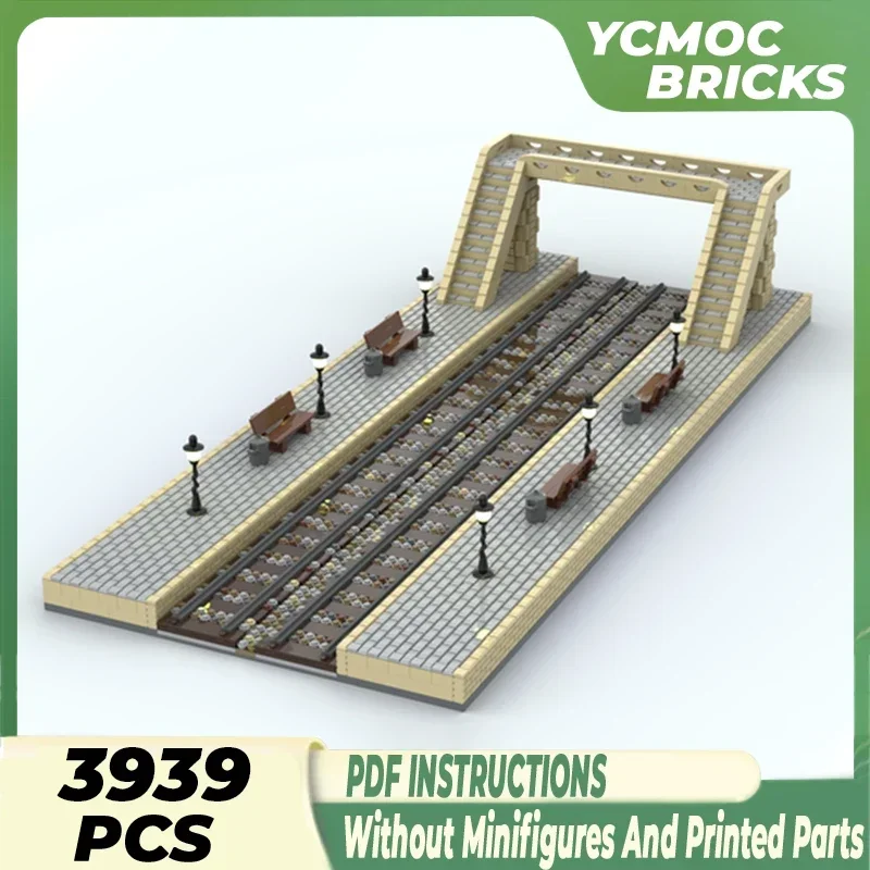 Cidade rua vista modelo moc tijolos de construção estação ferroviária plataforma tecnologia blocos modulares presente brinquedo natal diy conjuntos montagem