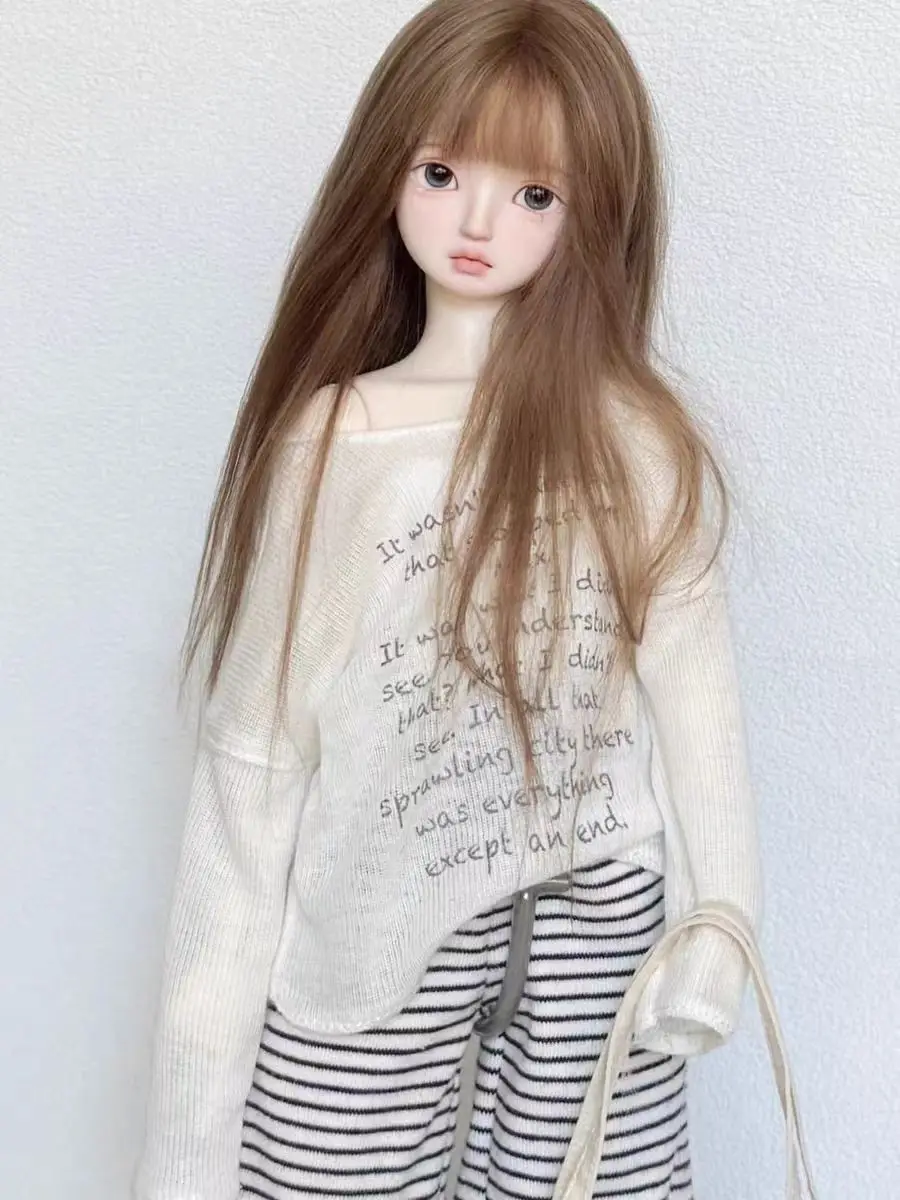Roupas de boneca bjd (1/4 bjd), roupas de bebê, lazer, caminhada, conjunto de capa, vestido listrado, calças compridas, bolsa de pano, roupa de boneca moderna