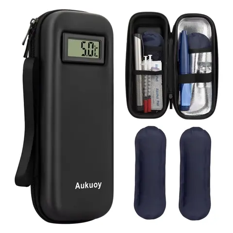 Insulin Cooler Travel Case with Thermometer Display Medication Diabetic Cooler Refrigerated Medicine Organizer Bag with Ice Pack