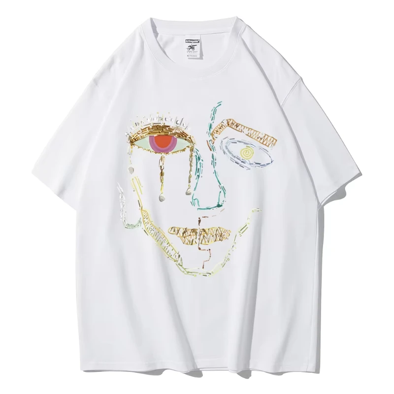 

T-Shirts For Women Color Graffiti Woman's Face Printing Clothes Street Fashion Tops Loose Casual Short Sleeve Tees