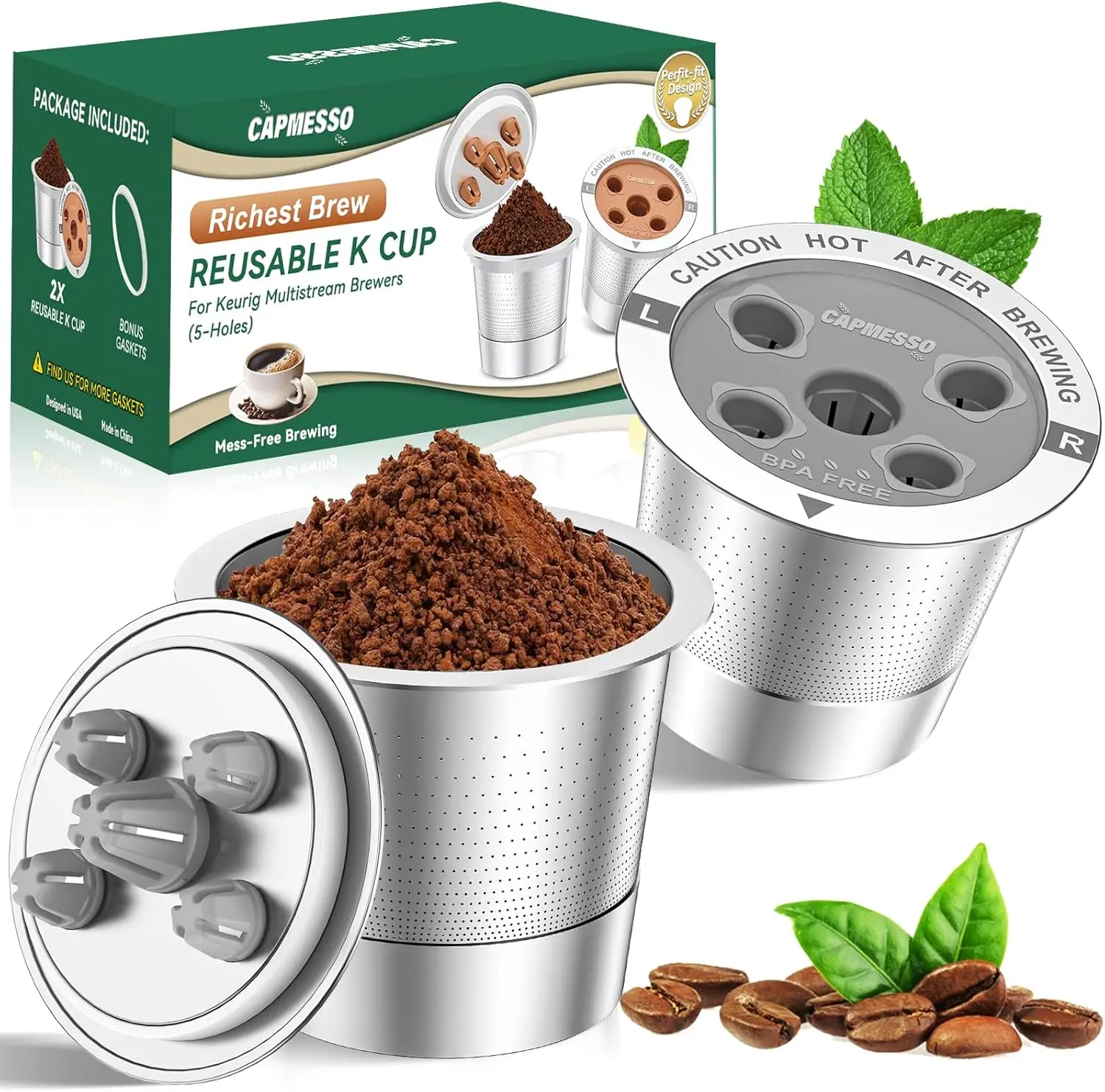 

Многоразовые капсулы K-Cups для Keurig: металлические многоразовые фильтры для кофе с 5 отверстиями, подходят для моделей MultiStream (2 шт. в упаковке)