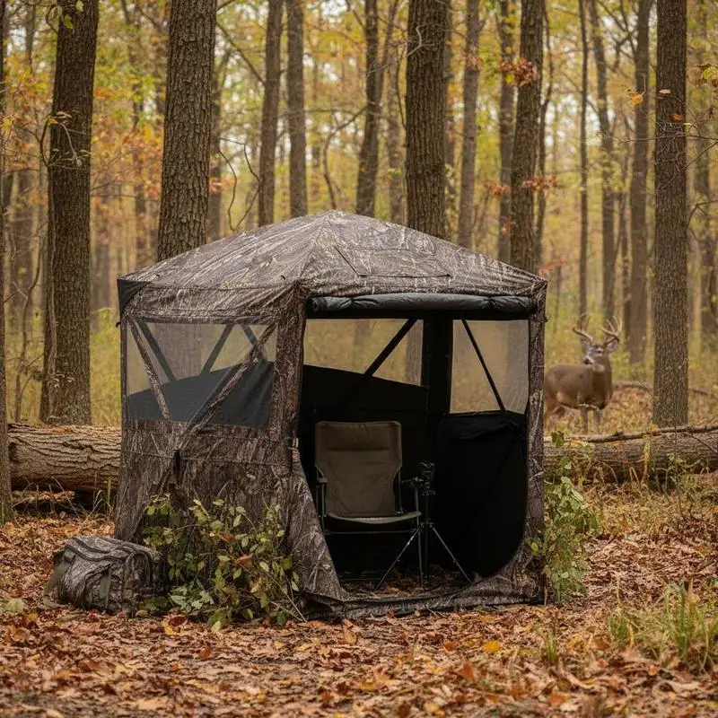 

Hunting tent/hideout for 6-7 people, groundsheet with carrying bag, robust hunting blind with silent zippered door and window, hunting shelter for sheep, deer, rabbits