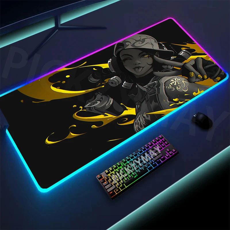 Imagem -03 - Valorant-grande Rgb Gamer Mousepad Mouse Mat Gaming Mousepad Led Keyboard Mats Luminous Desk Pads para pc 40x90cm