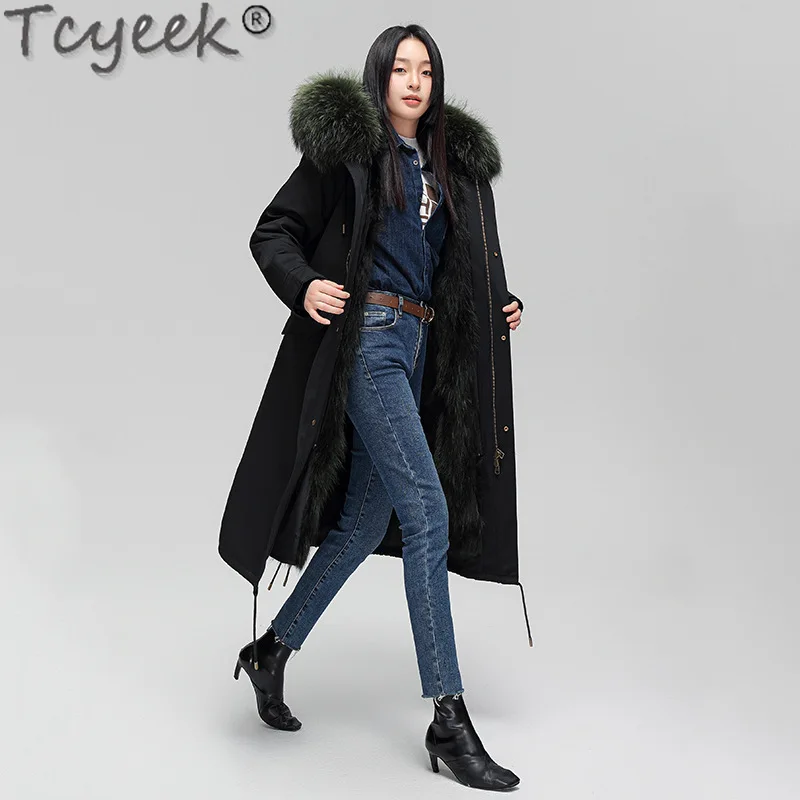 

Tcyeek Real Fox Fur Parka Elegant Womens Fur Coats Liner Detachable Fashion Winter Jacket Women Clothes Raccoon Dog Fur Collar