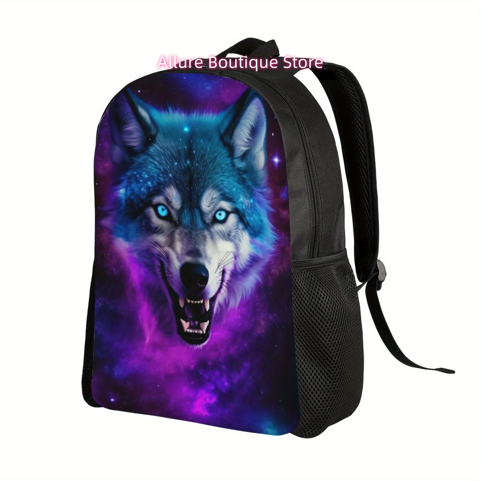 Purple Smoke Wolf Casual Backpack, Lightweight Shoulder Bag for Men And Women, Large Capacity Computer Laptop Bag Book Bag for W