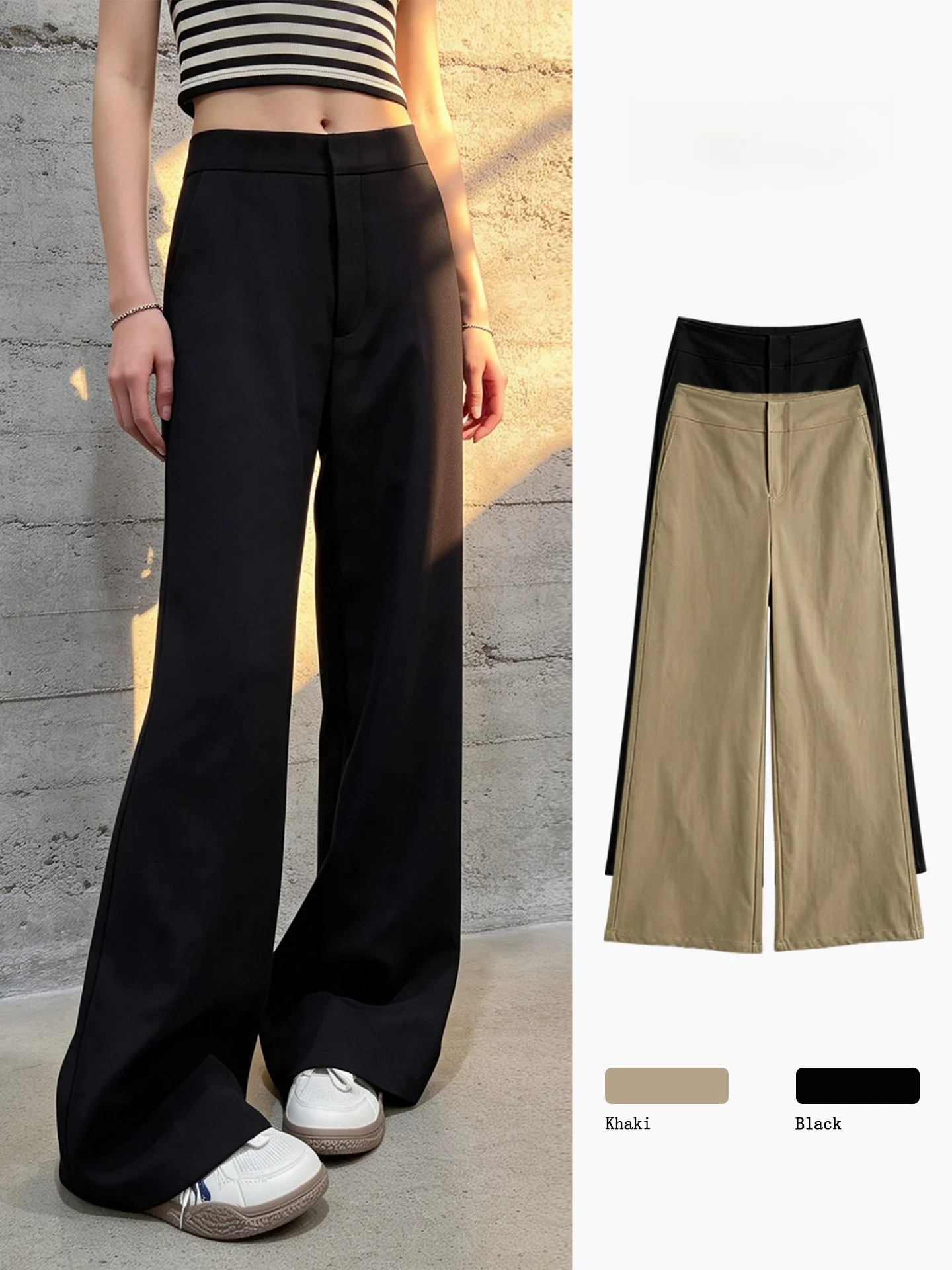 

Black High Waist Wide Leg Pants Women's Summer New Style Draping Commute Loose Casual Straight Leg Pants Slimming Effect