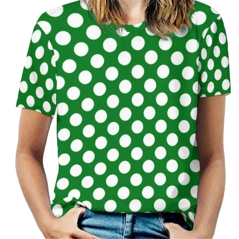 Women\'s Harajuku 3D Polka Dot Printed T-shirt Home Comfortable Round Neck T-shirt Short Sleeve Summer Basic Women\'s Clothing