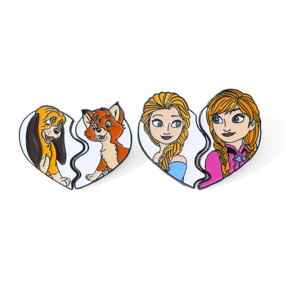 

1 Set Cartoon Creativity Princess Series Brooch Queen Elsa of Snow Annie The Fox and The Hound Pin Fashion Metal Badge Accessory