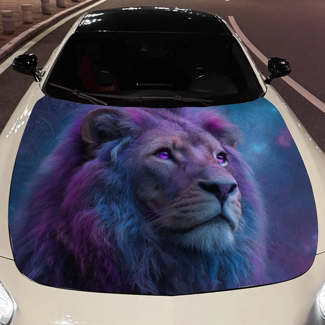 

Car Decals Lion With A Regal Demeanor, Amidst A Violet Cosmic Scene Car Hood Sticker, Waterproof Self - Adhesive Vinyl Graphics