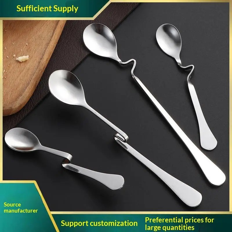 1PCS Cute Curved Coffee Spoon Teaspoon Unique Condiment Drink Hanging Tea Coffee Dessert Stainless Steel Drink Tableware