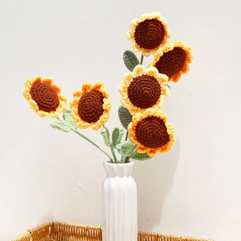 

1Pc ArtificialFlower Handmade crochet yarn Sunflower Rose Outdoor Garden Wedding Bridal Bouquet Christmas Home vase Festival Diy