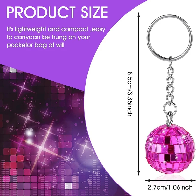 سلسلة مفاتيح كروية ديسكو بمرآة فضّية ، سلسلة مفاتيح ديسكو 70S ، 24 ks