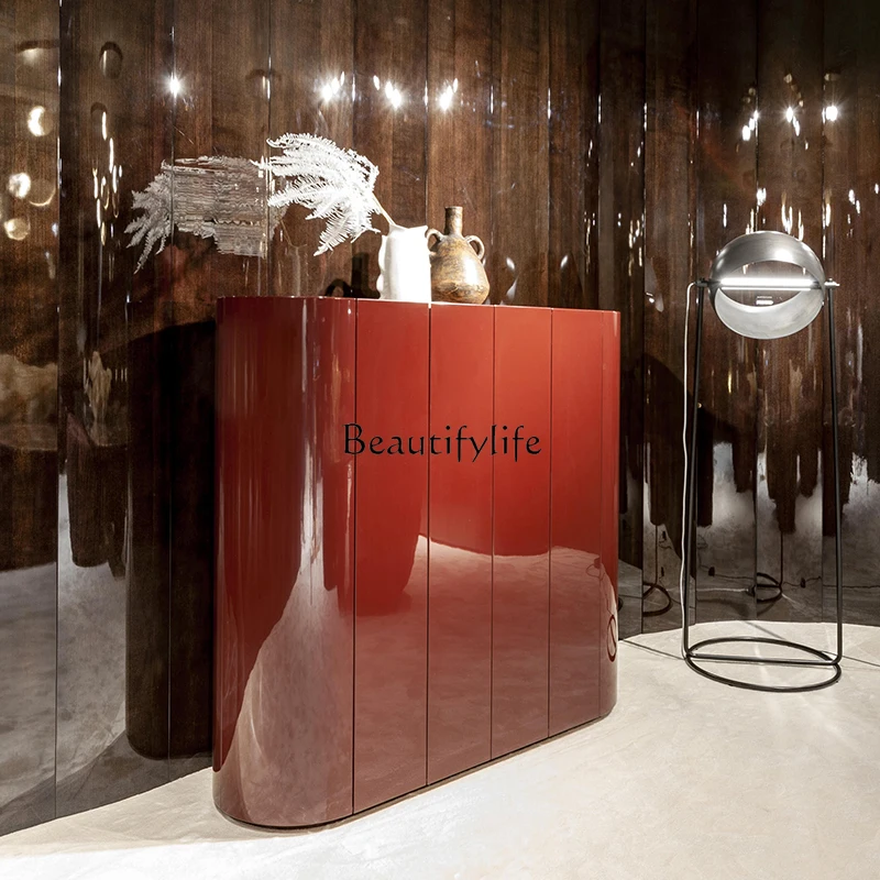 

01Italian minimalist side cabinet burgundy round edge storage piano paint locker