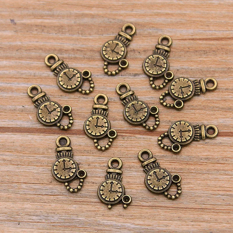 50PCS 9*12mm Two Color Vintage Metal Zinc Alloy Round Steampunk Clock Charms For DIY Necklace Bracelet Jewelry Making Findings